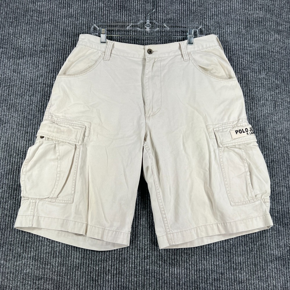 Vintage Polo Ralph Lauren Cargo Shorts Mens 35 White 12" Inseam Casual Comfort